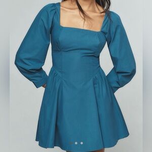 Anthropologie Long-Sleeve Square-Neck Poplin Mini Dress